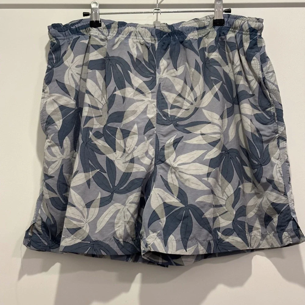 Tommy Bahama Mens Blue Tropical Leaf Print Swim Trunks Board Shorts Large